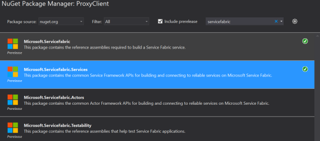 Azure Service Fabric NuGet Package